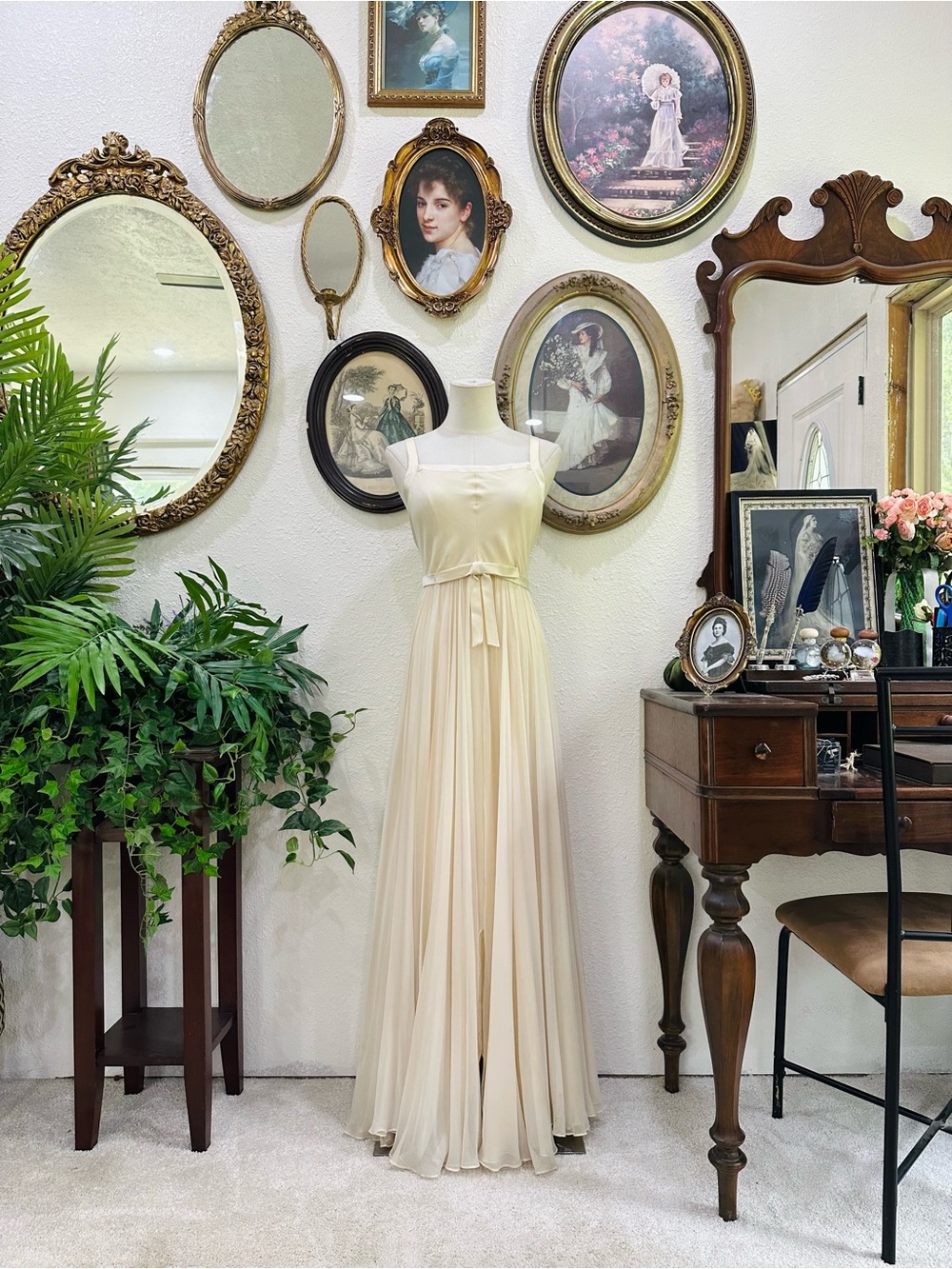 Ivory Sleeveless Chiffon Maxi Dress with Waist Tie